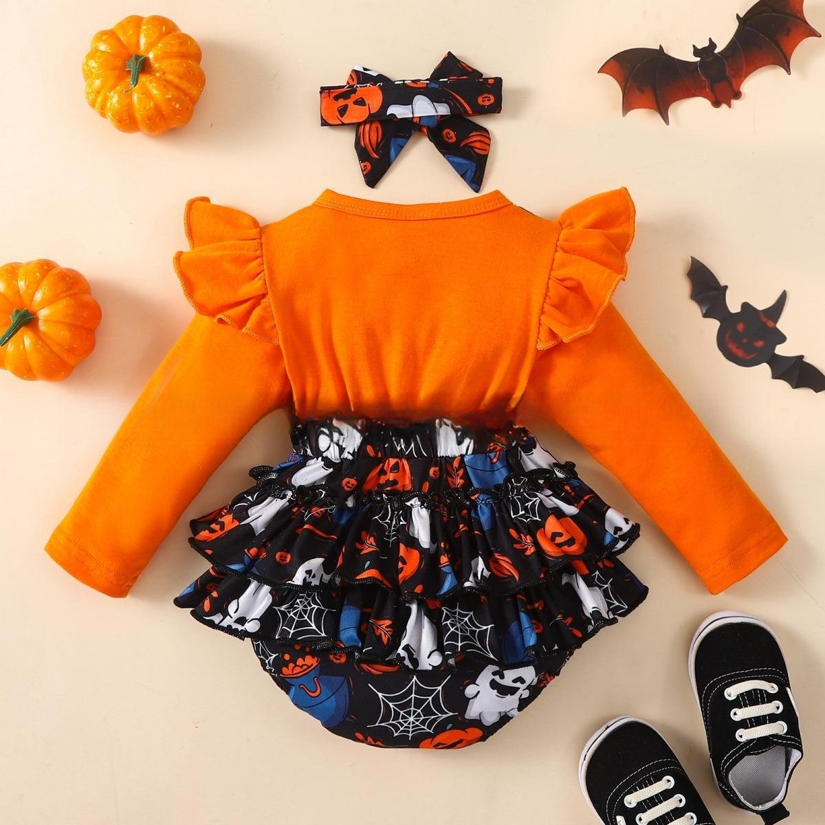 Halloween Flounced Sleeve Baby Romper - Two-Piece Design - Teintes Câlines