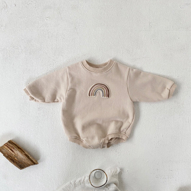 Embroidered Baby Romper - Long Sleeve Cotton Wrapper with Concealed Buckle - Teintes Câlines