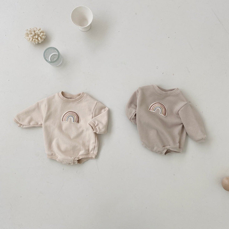 Embroidered Baby Romper - Long Sleeve Cotton Wrapper with Concealed Buckle - Teintes Câlines