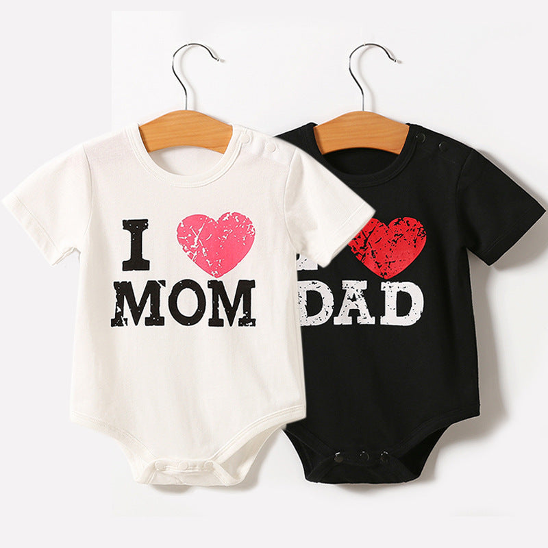 Unisex Baby Short Sleeve Romper - "Love Mom" and "Love Dad" Cotton Onesie - Teintes Câlines