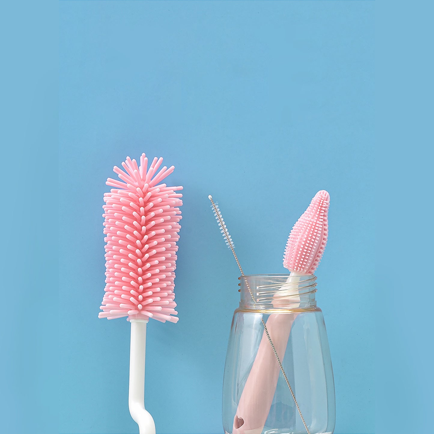 Silicone Baby Bottle Brush with Straw Cleaner - Soft Bristles for Gentle, Thorough Cleaning - Teintes Câlines