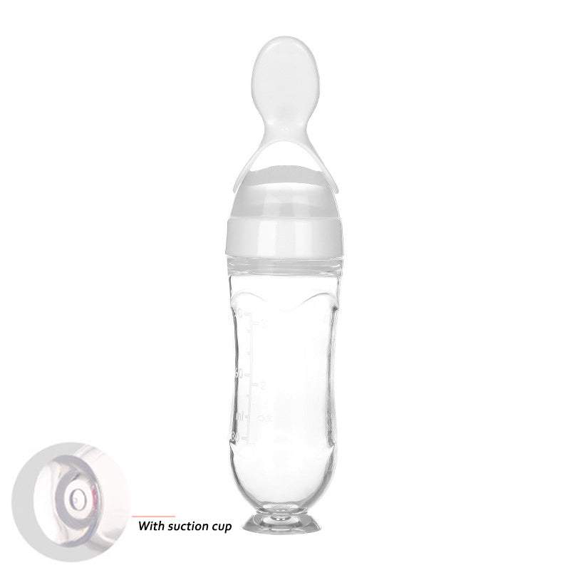 Safe Silicone Squeeze Feeding Bottle with Spoon – Newborn Baby Training Feeder - Teintes Câlines