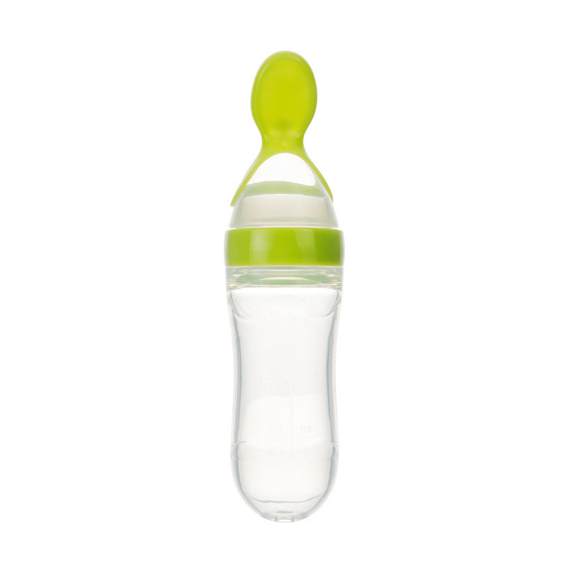 Safe Silicone Squeeze Feeding Bottle with Spoon – Newborn Baby Training Feeder - Teintes Câlines