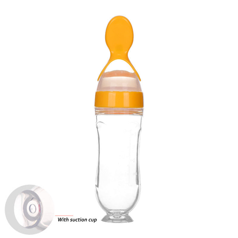 Safe Silicone Squeeze Feeding Bottle with Spoon – Newborn Baby Training Feeder - Teintes Câlines