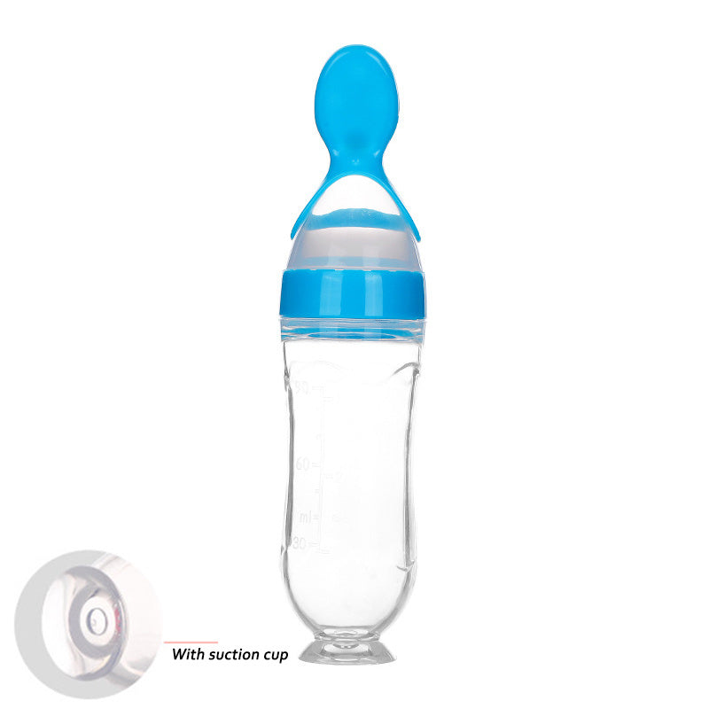 Safe Silicone Squeeze Feeding Bottle with Spoon – Newborn Baby Training Feeder - Teintes Câlines