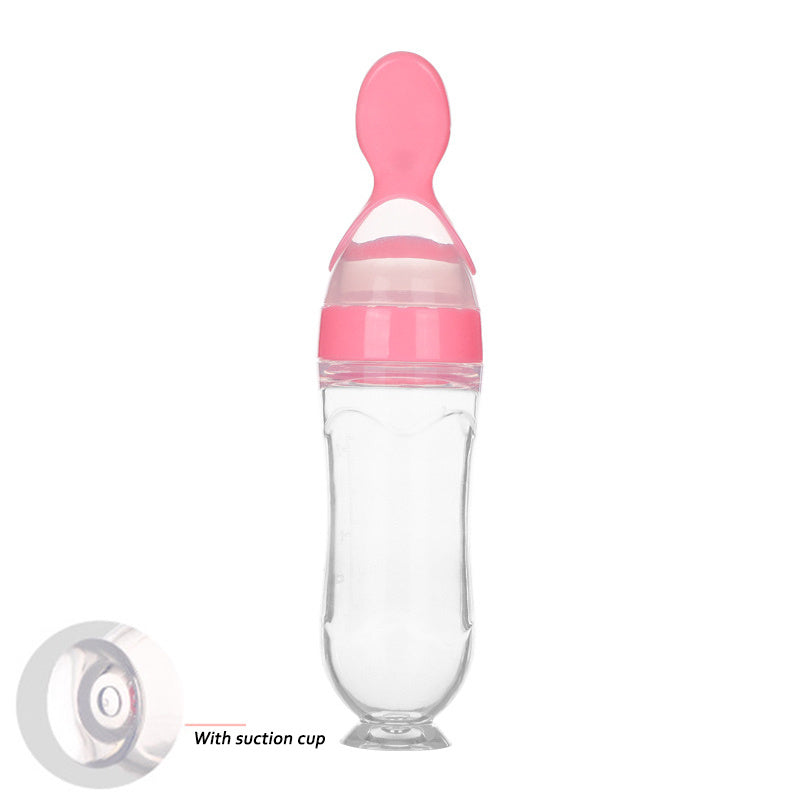 Safe Silicone Squeeze Feeding Bottle with Spoon – Newborn Baby Training Feeder - Teintes Câlines