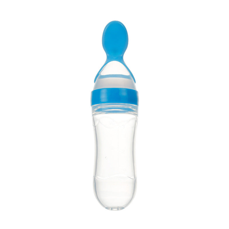 Safe Silicone Squeeze Feeding Bottle with Spoon – Newborn Baby Training Feeder - Teintes Câlines