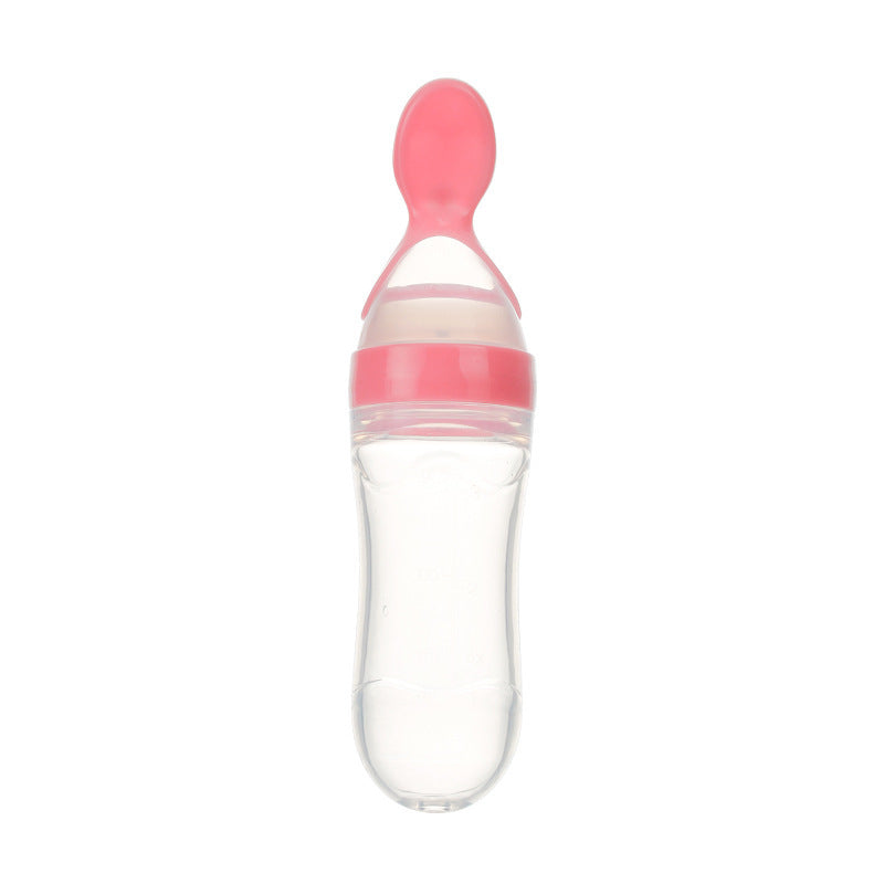 Safe Silicone Squeeze Feeding Bottle with Spoon – Newborn Baby Training Feeder - Teintes Câlines