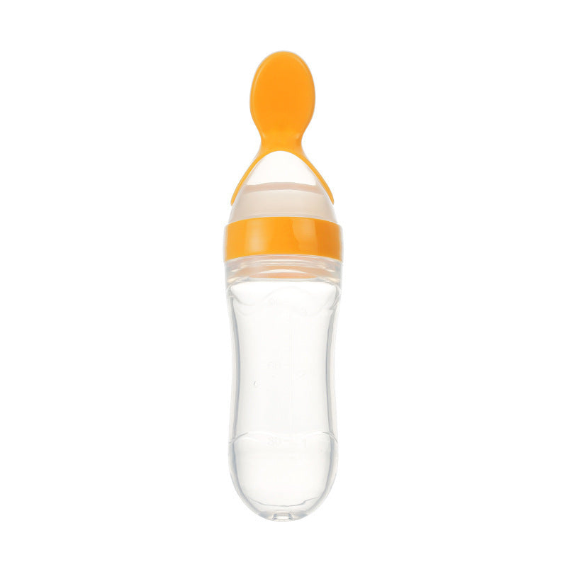 Safe Silicone Squeeze Feeding Bottle with Spoon – Newborn Baby Training Feeder - Teintes Câlines