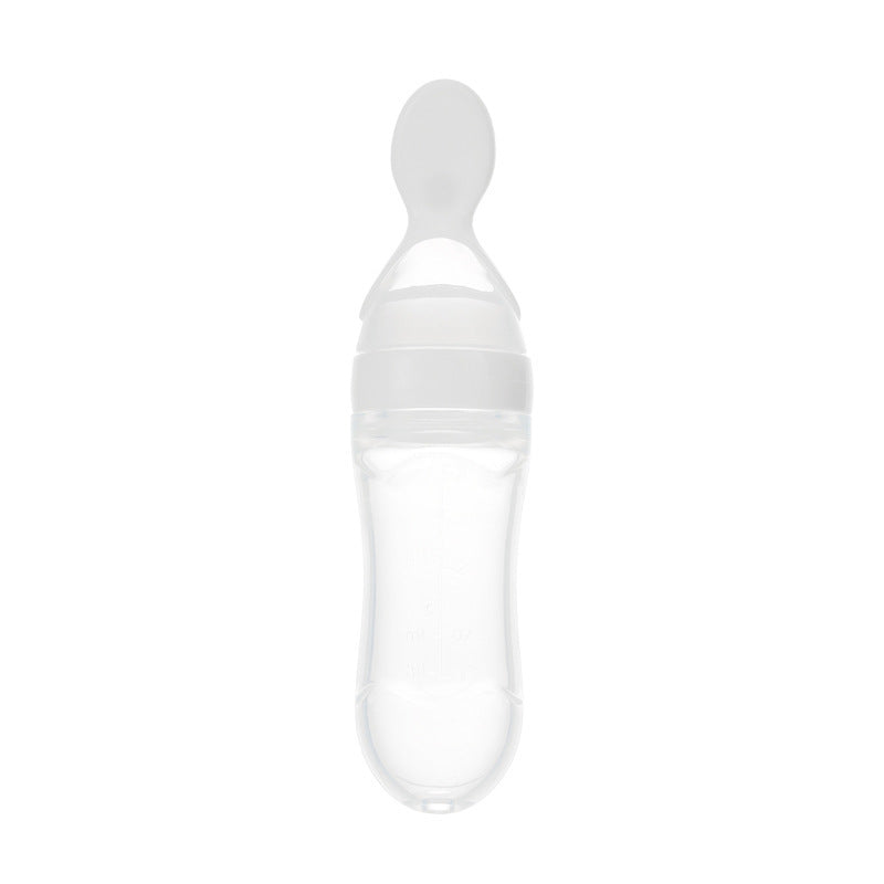 Safe Silicone Squeeze Feeding Bottle with Spoon – Newborn Baby Training Feeder - Teintes Câlines