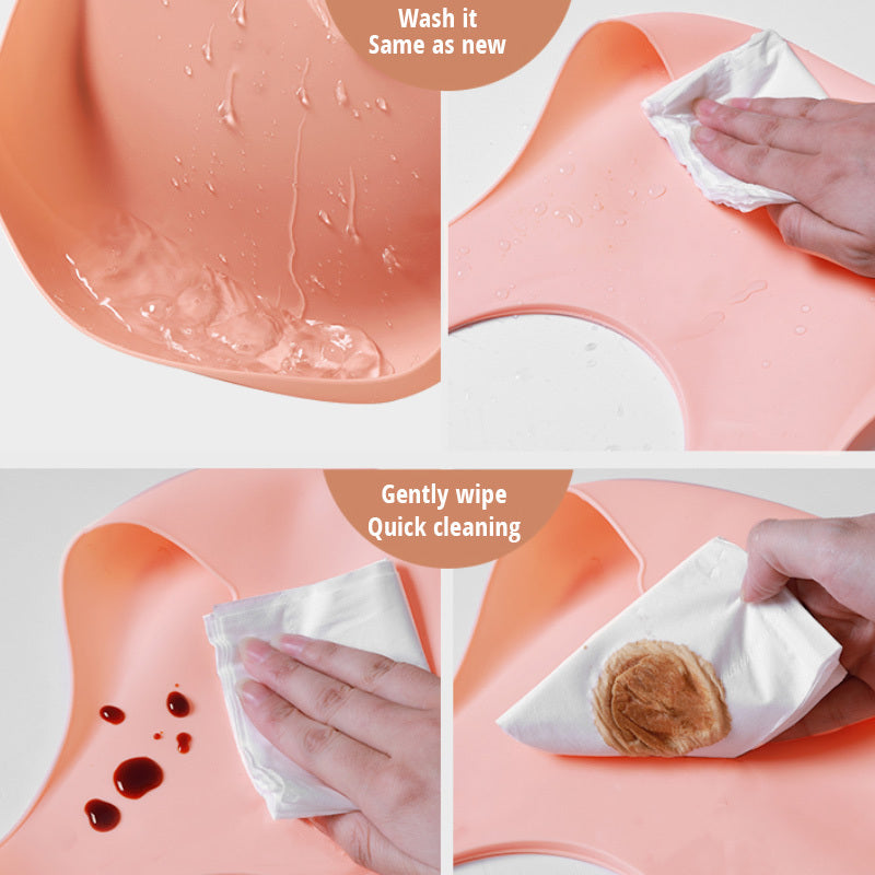 Soft Waterproof Silicone Baby Bib with Food Catcher – Adjustable and Easy to Clean Feeding Bib - Teintes Câlines