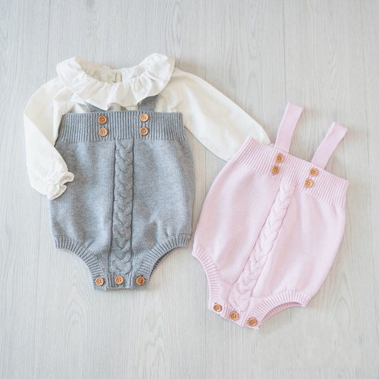 Cute Sleeveless Knitted Baby Onesies - Soft Cotton, Button Closure - Teintes Câlines