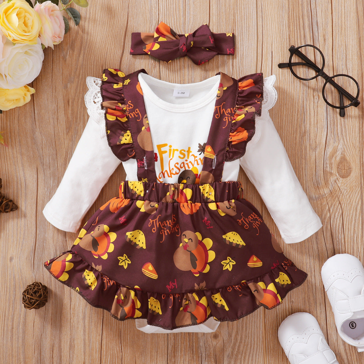 Thanksgiving Baby Romper Suspender Skirt Outfit - Teintes Câlines