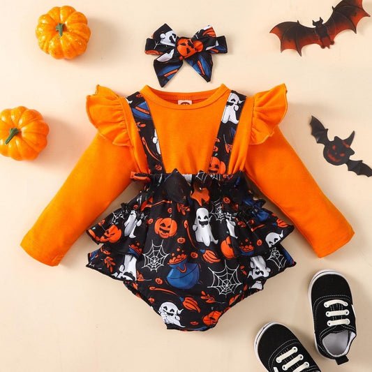 Halloween Flounced Sleeve Baby Romper - Two-Piece Design - Teintes Câlines