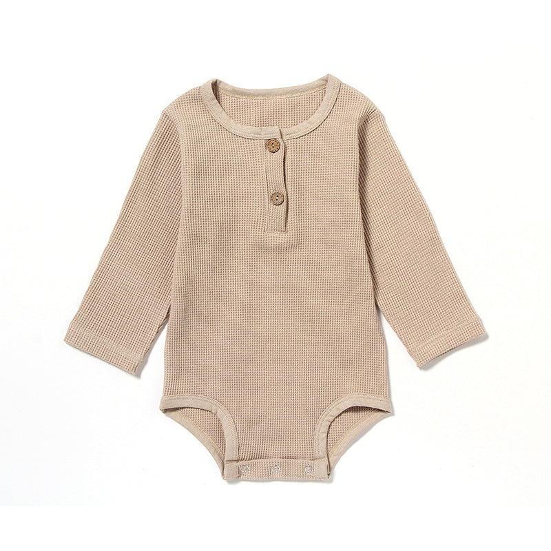 Spring & Autumn Baby Romper – Long Sleeve Waffle Cotton Onesie for Newborns - Teintes Câlines