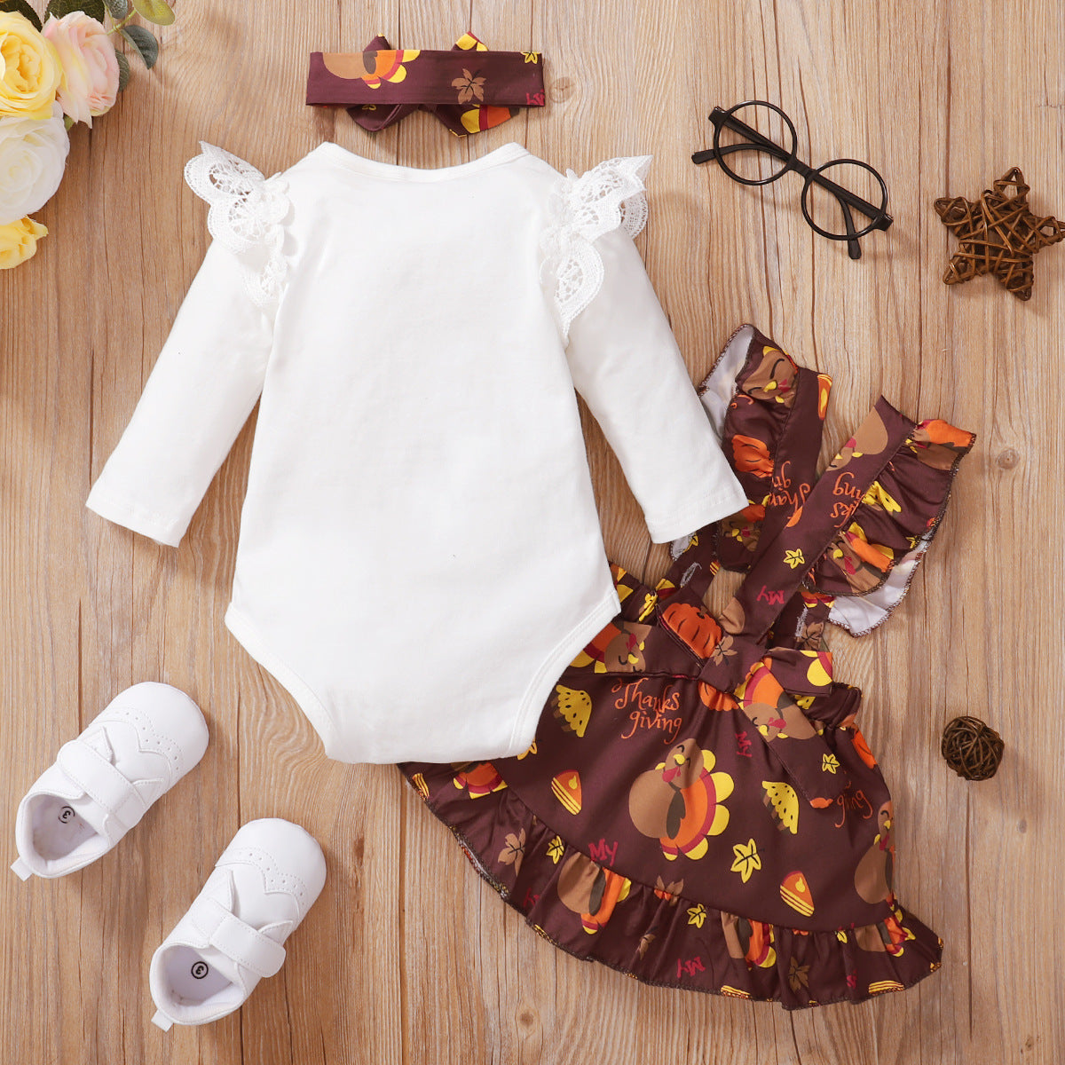 Thanksgiving Baby Romper Suspender Skirt Outfit - Teintes Câlines