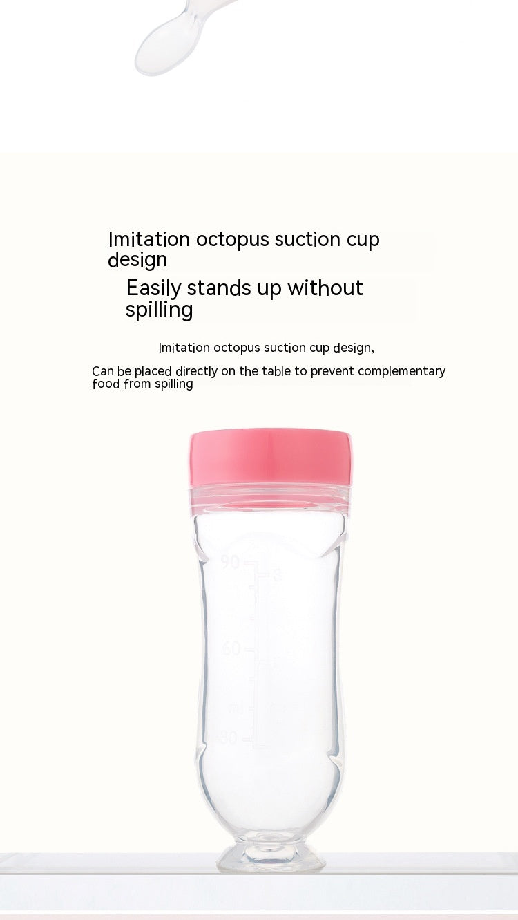 Safe Silicone Squeeze Feeding Bottle with Spoon – Newborn Baby Training Feeder - Teintes Câlines