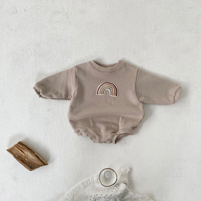 Embroidered Baby Romper - Long Sleeve Cotton Wrapper with Concealed Buckle - Teintes Câlines