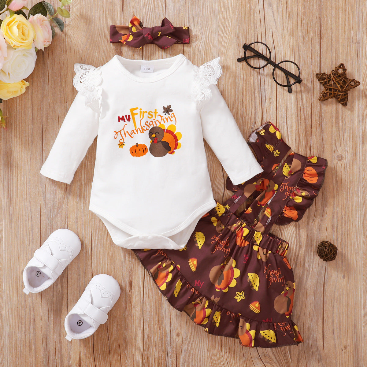 Thanksgiving Baby Romper Suspender Skirt Outfit - Teintes Câlines