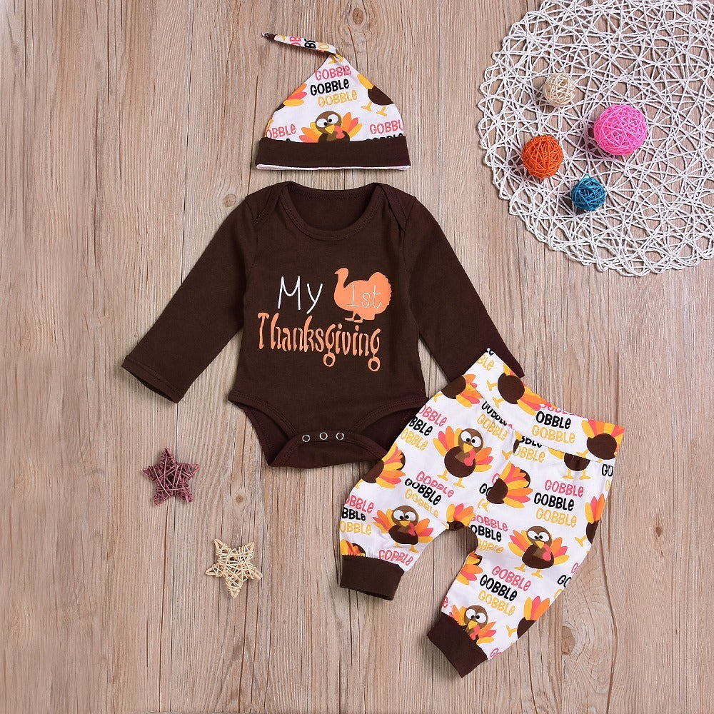 Baby Thanksgiving Turkey Three-Piece Suit - Perfect for Holiday Celebrations - Teintes Câlines