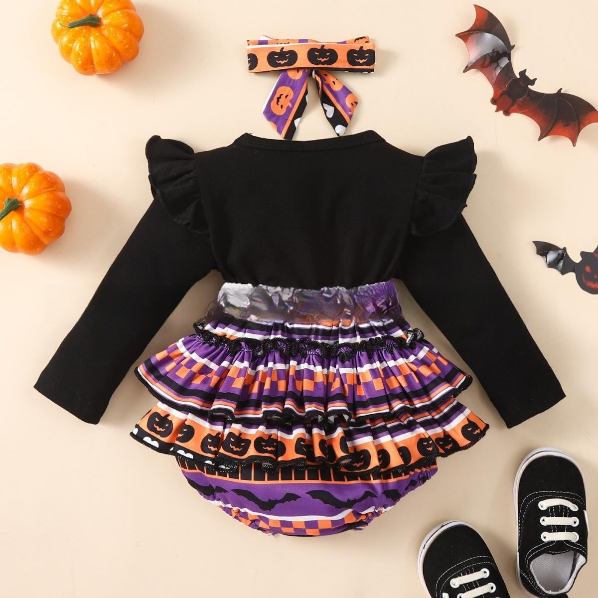 Halloween Flounced Sleeve Baby Romper - Two-Piece Design - Teintes Câlines