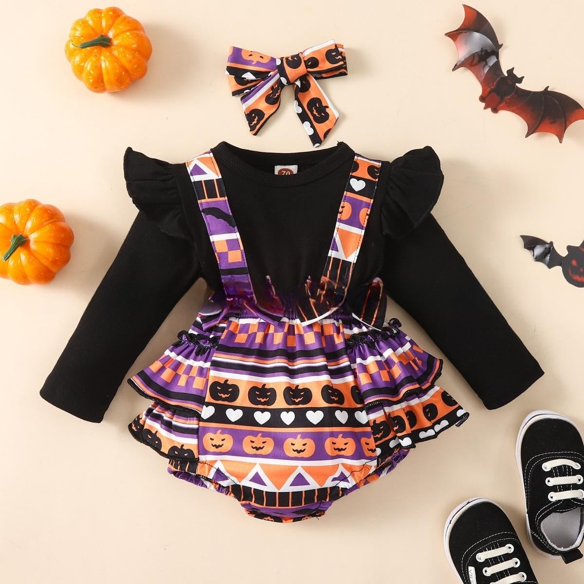 Halloween Flounced Sleeve Baby Romper - Two-Piece Design - Teintes Câlines