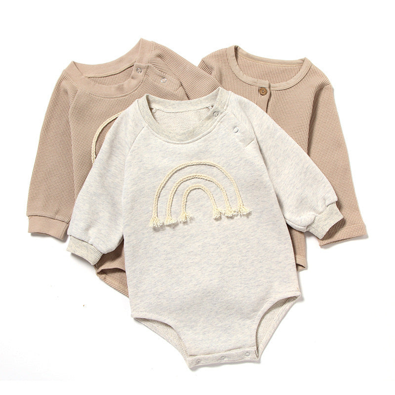 Spring & Autumn Baby Romper – Long Sleeve Waffle Cotton Onesie for Newborns - Teintes Câlines